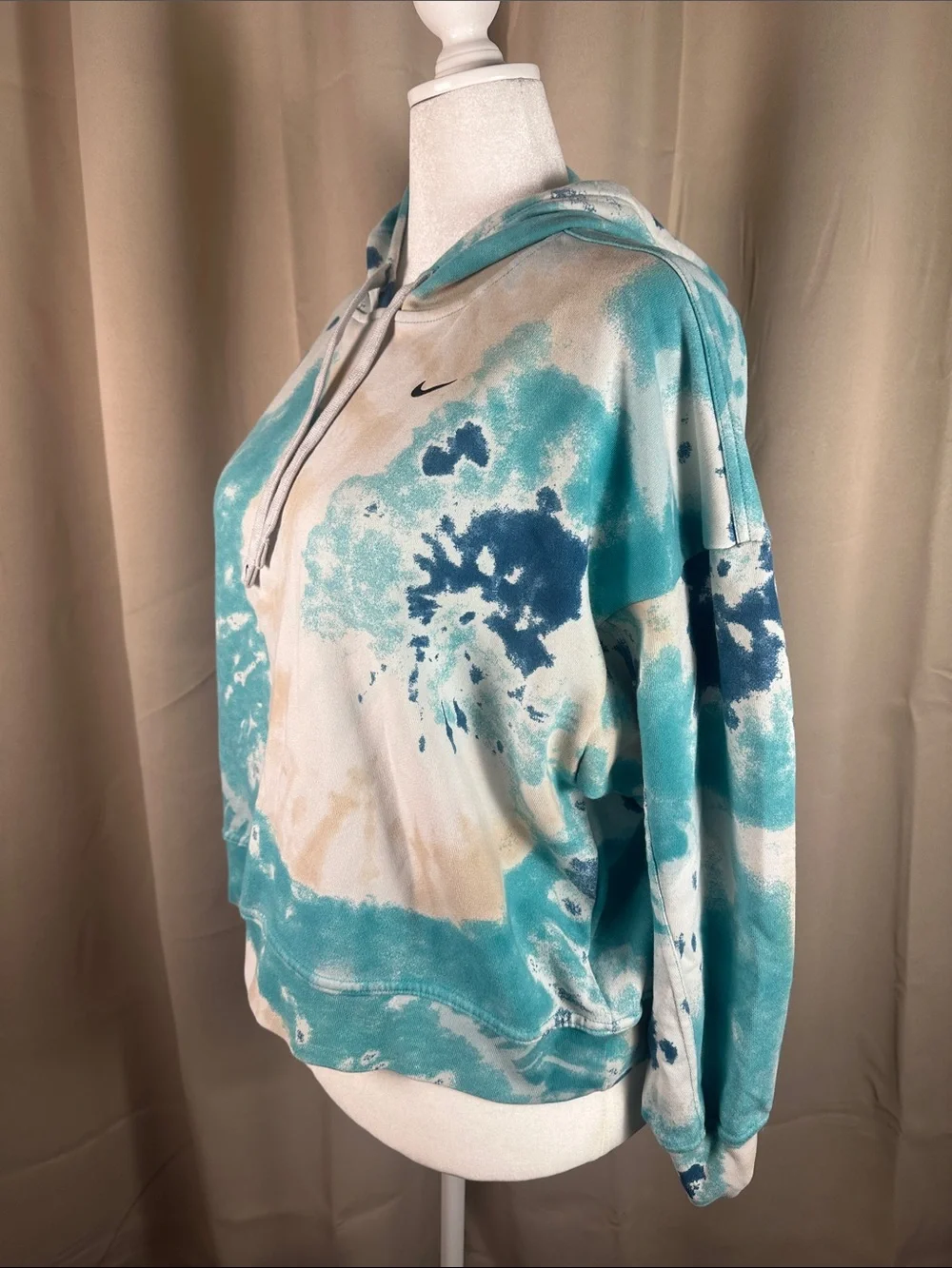 Nike Teal and Navy Tie-Dye Crewneck Hoodie